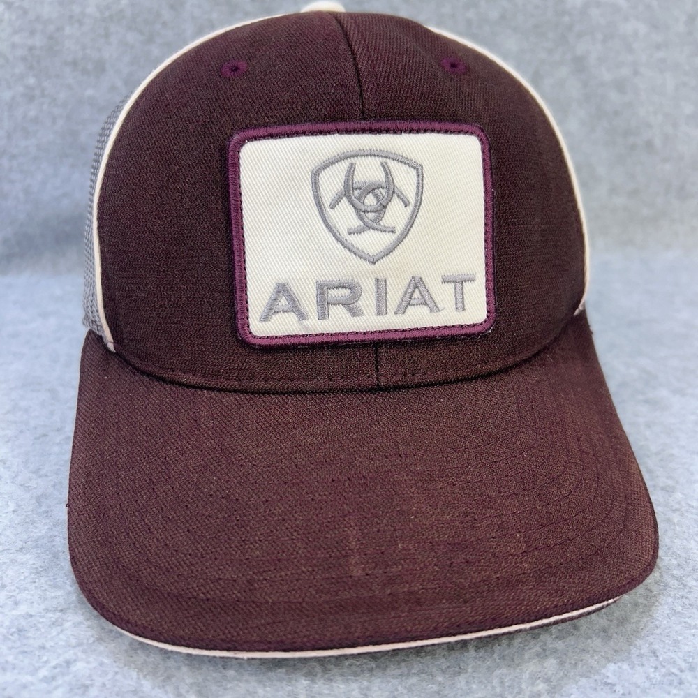 Ariat Trucker Hat Cap Burgundy Gray Mesh Patch Logo Snapback Flexfit 110